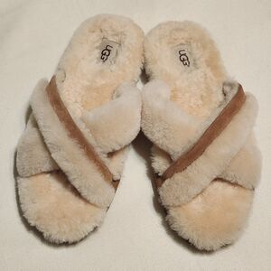 Ugg Abela slippers real Sheep Fur Slides Slip On House Shoes Sandals